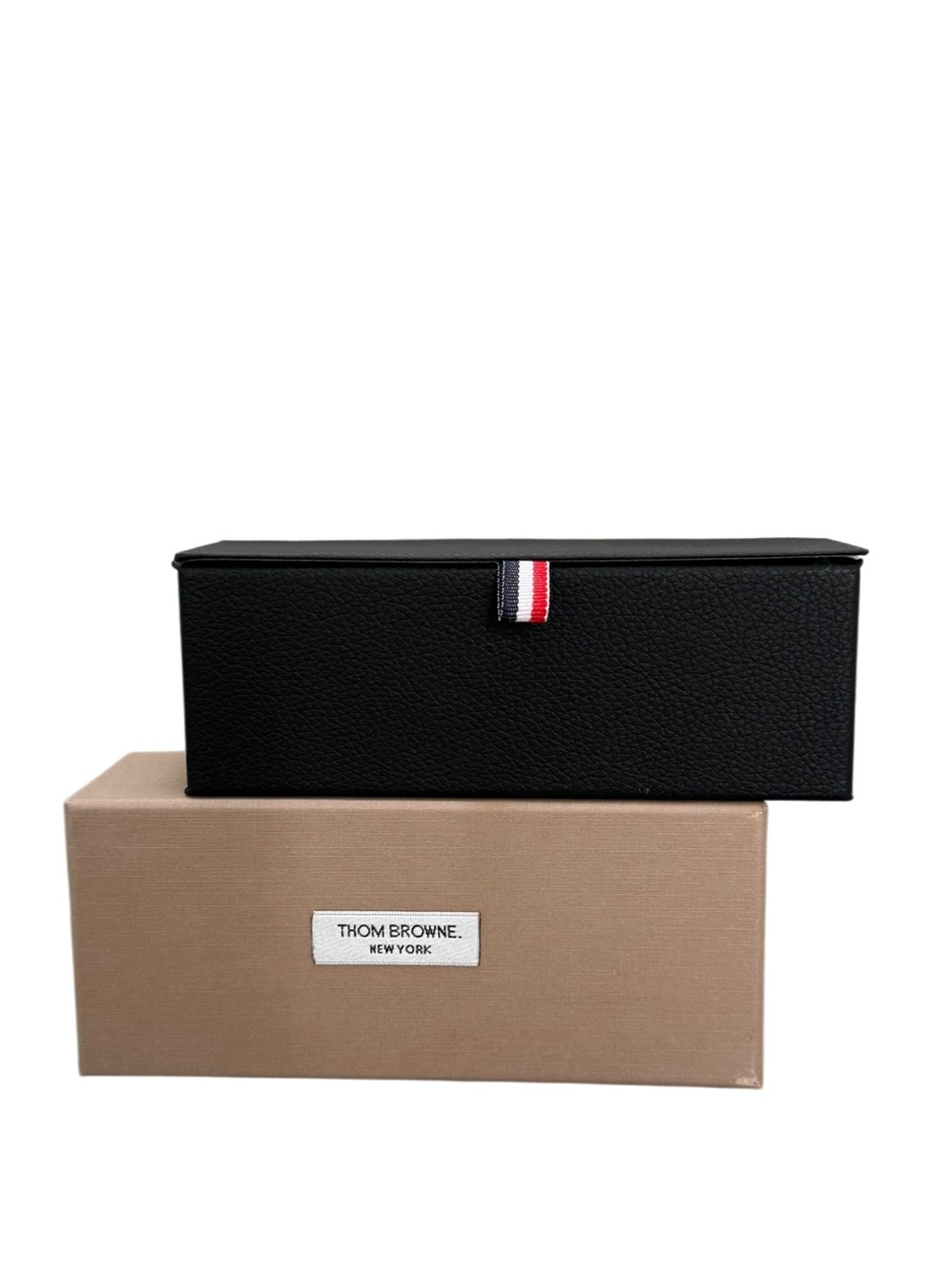 Thom Browne Black Eyewear Case with Red-White-Blue Tricolor Tab